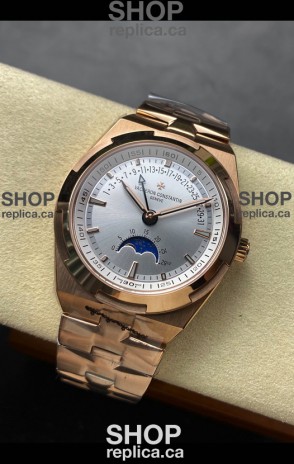 Vacheron Constantin Overseas True Moon Phase Rose Gold Steel Dial Swiss Replica Watch 