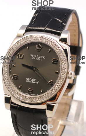 Rolex Cellini Cestello Ladies Swiss Watch in Grey Face and Diamonds Bezel 