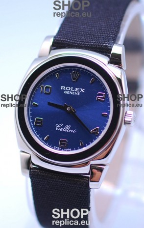 Rolex Cellini Cestello Ladies Swiss Watch in Blue Silver Face