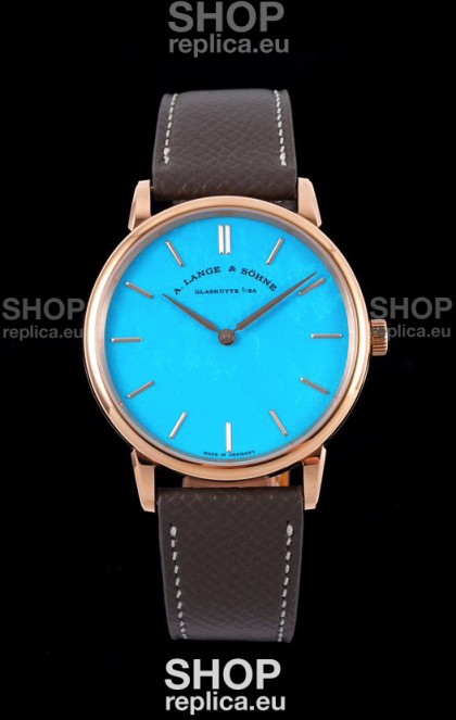 A.Lange & Sohne Saxonia Thin Swiss Replica Watch Rose Gold Case Tiffany Blue Dial