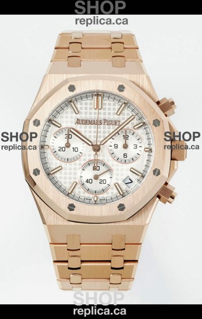 Royal Oak Chrono 26240 Rose Gold Strap in White Dial Super Clone Watch 