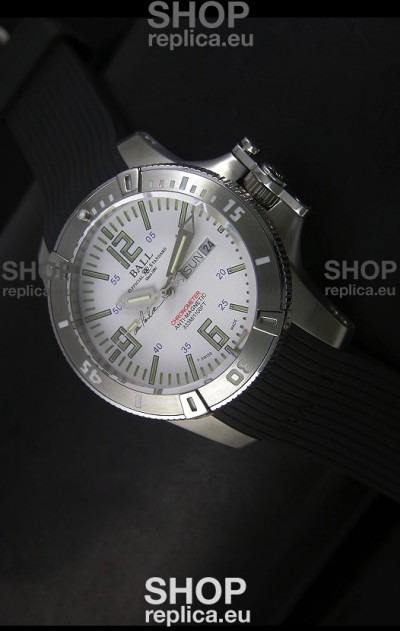 Ball Hydrocarbon Spacemaster Automatic Day Date Rubber Strap in White Dial - Original Citizen Movement 