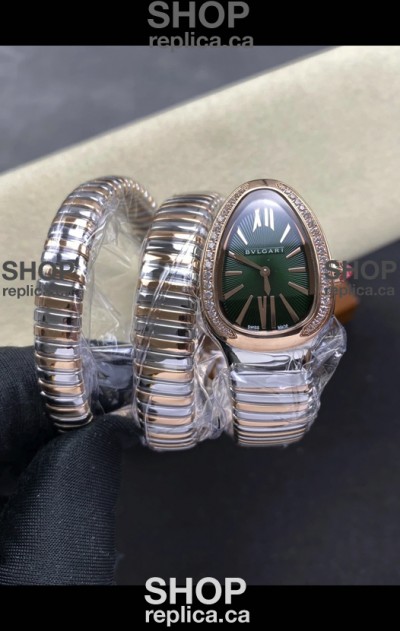 Serpenti Tubogas Double Spiral Green Dial Two Tone Super Clone Watch 