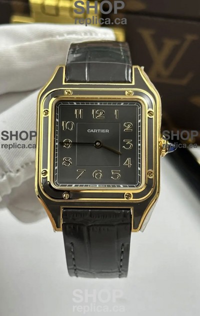 Santos Dumont 31MM Yellow Gold Taupe Grey Dial Super Clone Watch 