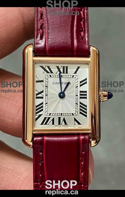 Cartier Tank Louis 22MM Swiss Quartz Gold Casing Red Strap Watch 