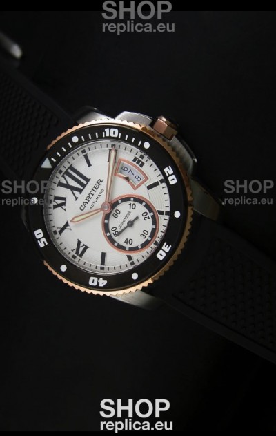 Calibre De Cartier Watch 42MM White Dial Two Tone Case - 1:1 Mirror Replica Watch