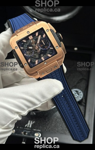 Hublot Square Bang Unico Rose Gold Case Blue Super Clone Watch 