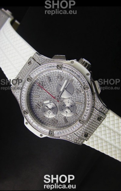 Hublot Big Bang Rose Stainless Steel Watch Quartz Movement in White Strap
