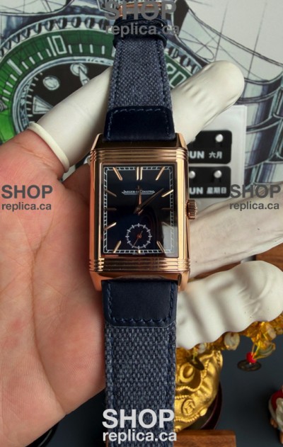 Jaeger-LeCoultre Reverso Tribute Duoface Rose Gold Blue & Steel Dial Super Clone Watch 