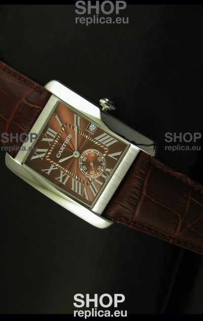 Cartier Tank Anglaise Japanese Replica Watch 34MM - Brown Dial Steel Case
