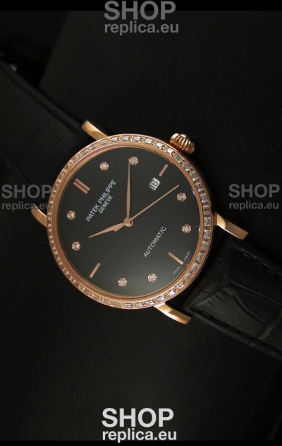 Patek Philippe Calatrava 5298 Swiss Replica Watch in Pink Gold Casing - Diamonds Hours