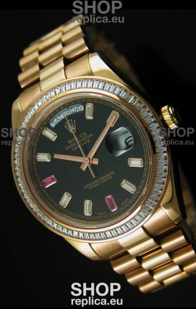 Rolex Day Date II 41MM Swiss Replica Watch - Black Dial - 1:1 Mirror Replica Watch 