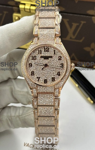 Patek Philippe Twenty-4 Diamonds Paved Rose Gold Super Clone Watch 