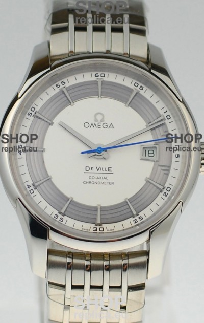 Omega Co Axial De Ville Hour Vision Swiss Replica Steel Watch in White Dial