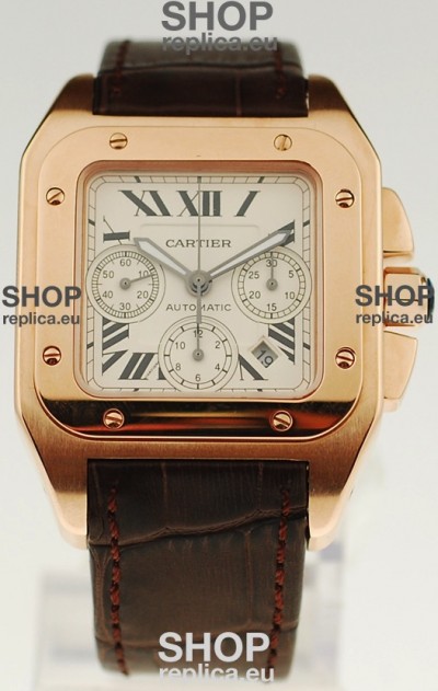 Cartier Santos 100 Swiss Replica Gold Watch