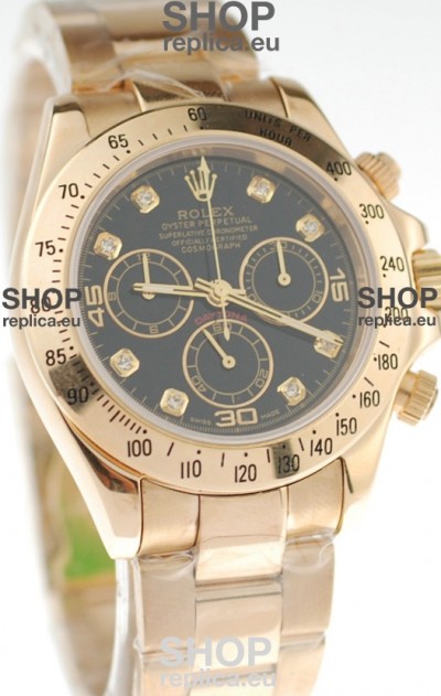 Rolex Daytona Cosmograph 2011 Edition Swiss Replica Gold Plated Watch in Black Dial