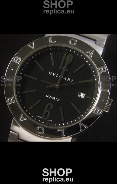 Bvlgari Diagono Japanese Replica Quartz Watch in Black Dial