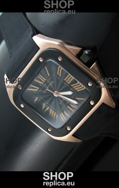 Cartier Santos 100 Japanese Replica Watch in Pink Gold
