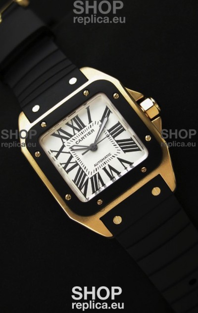Cartier Santos 100 Swiss Replica Watch in Black Bezel