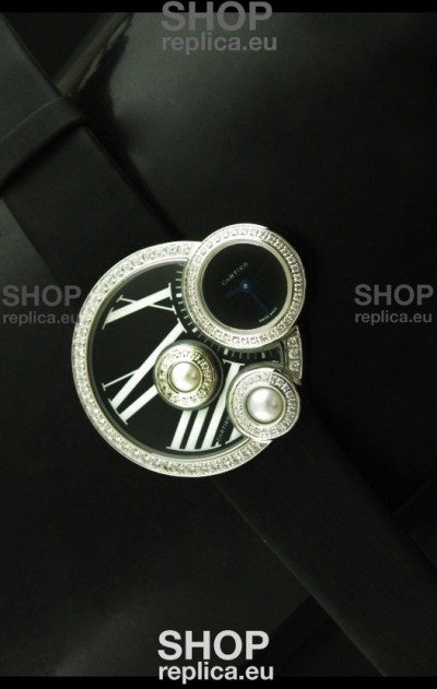 Cartier Jewellery Pearl Diamond Watch in Black Dial