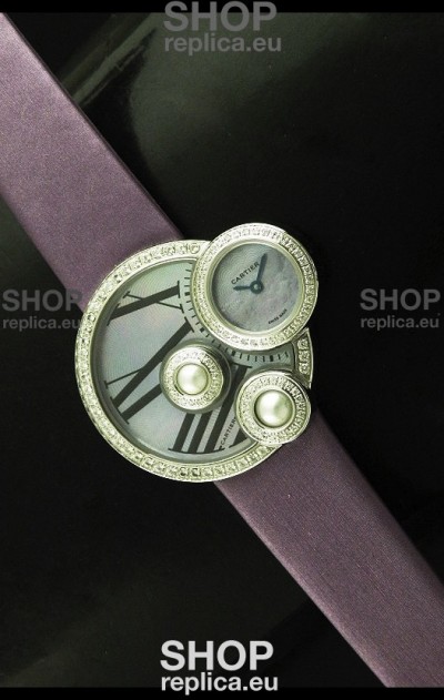 Cartier Jewellery Pearl Diamond Watch in Purple Strap