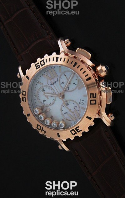 Chopard Happy Sport Swiss Replica Watch in Brown Strap