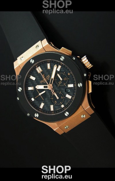 Hublot Big Bang Pink Gold Swiss Replica Watch - 1:1 Mirror Replica Carbon Dial