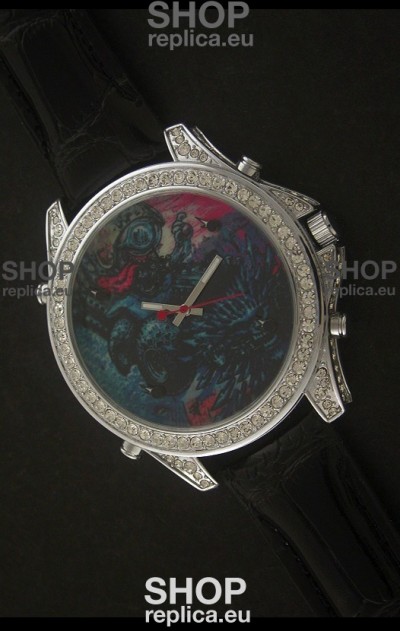 Five Time Zones J&C Imitations Japanese Watch in Full Diamonds