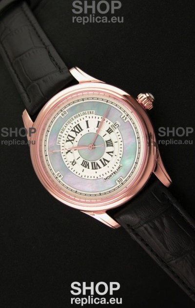 Montblanc Pure Mechanique Horlogere Swiss Replica Rose Gold Watch in Mop Blue Dial