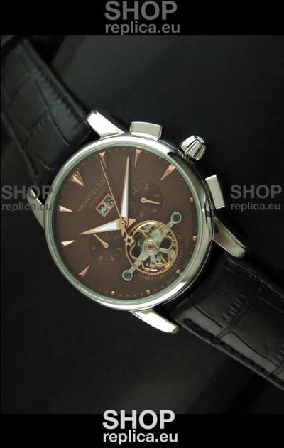 Mont Blanc Flying Tourbillon Japanese Replica Watch in Brown Dial