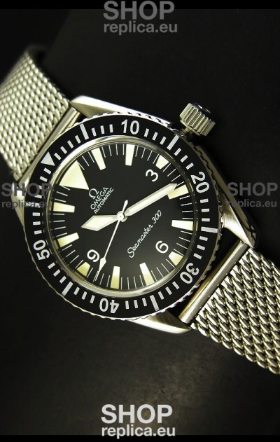 Omega Seamaster 300 Black Dial Swiss Watch with Mesh Strap