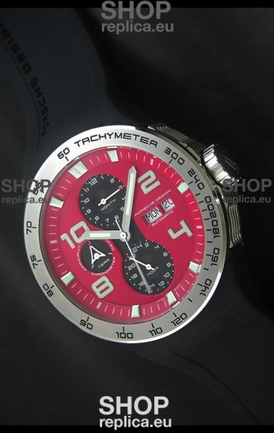Porsche Design Flat Six P'8340 Swiss Chronograph Watch in Red Dial