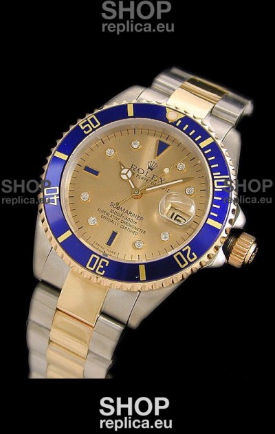 Rolex Submariner Swiss Replica Two Tone Watch in Gold Dial