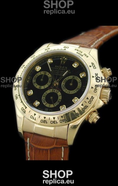 Rolex Daytona Cosmograph Swiss Replica Gold Watch in Diamond Hour Markers