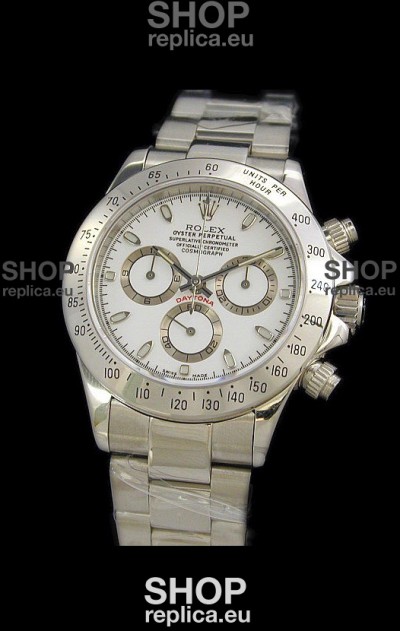 Rolex Daytona Cosmograph Swiss Replica Steel Watch in White Dial