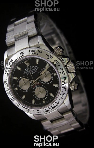 Rolex Daytona Cosmograph Swiss Replica Steel Watch in Black Dial