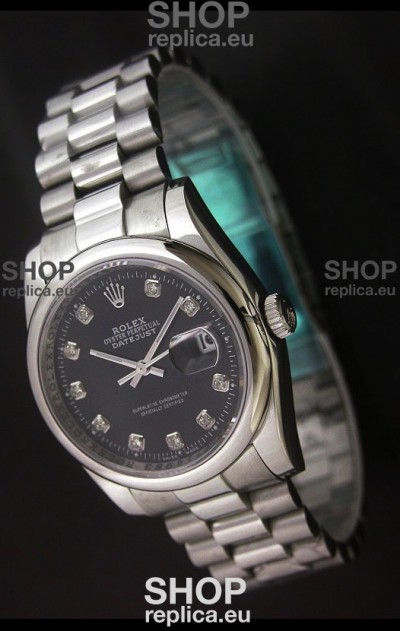 Rolex Datejust Oyster Perpetual Diamonds Japanese Watch in Black Dial