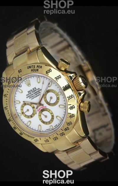 Rolex Daytona Japanese Replica Gold Watch in White Dial