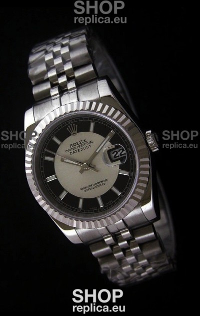 Rolex Datejust Mens Swiss Replica Watch in Black & White Dial