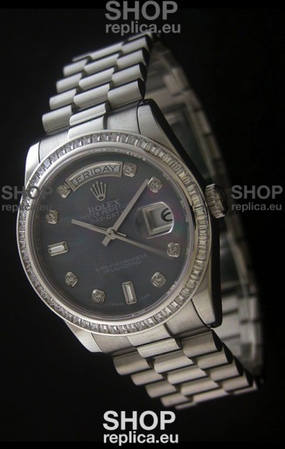 Rolex Day Date Just swiss Replica Watch in Mop Black Dial