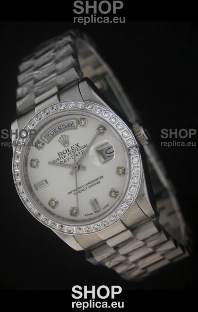 Rolex Day Date Just Japanese Replica Watch in White Dial