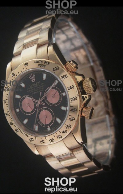Rolex Daytona Cosmograph Swiss Replica Yellow Gold Watch in Black Dial