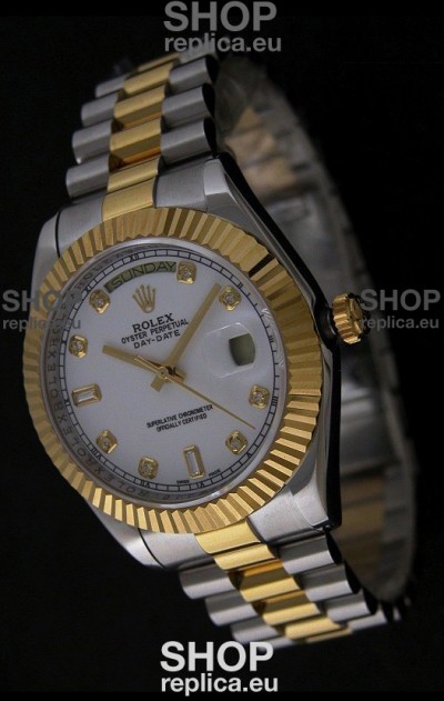 Rolex Day Date Just swiss Replica Two Tone Gold Watch in White Dial