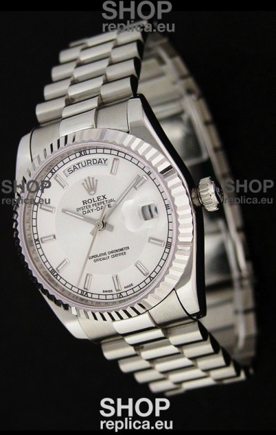 Rolex Day Date Just swiss Replica Silver White Watch 