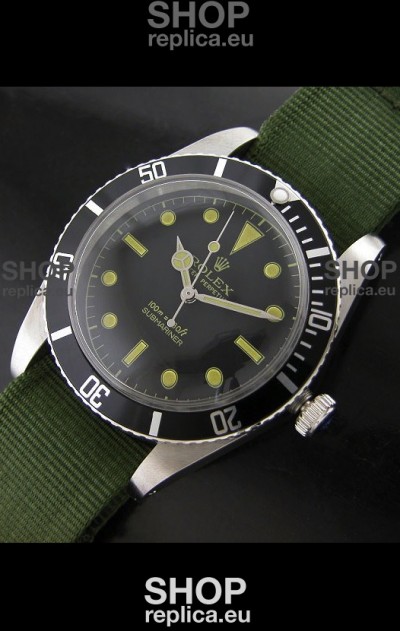 Rolex Submariner Swiss Replica Watch in Domed Crystal Green Nylon Strap