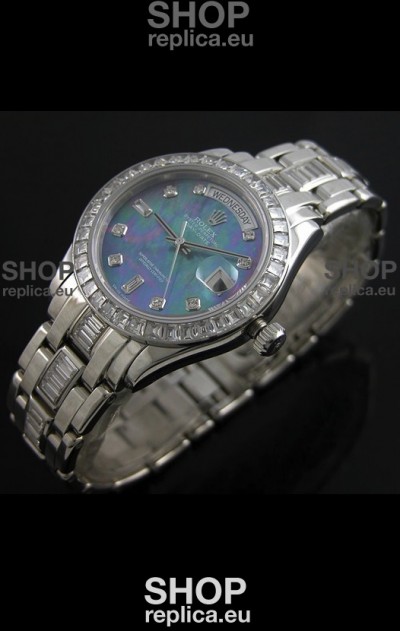 Rolex Oyster Perpetual Day Date Swiss Replica Watch in Blue Mother of Pearl Dial 
