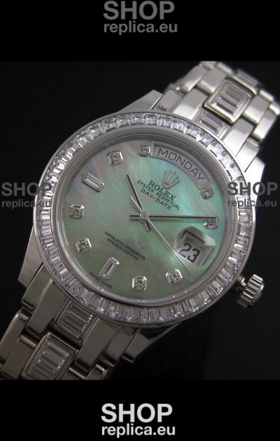 Rolex Oyster Perpetual Day Date Swiss Replica Watch in Green Mother of Pearl Dial 