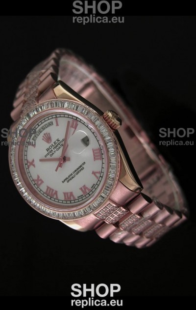 Rolex Oyster Perpetual Day Date Swiss Rose Gold Automatic Watch in Roman Markers