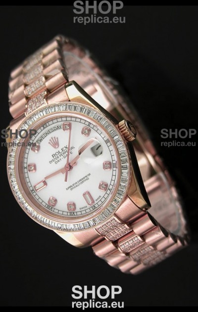 Rolex Oyster Perpetual Day Date Swiss Rose Gold Automatic Watch in Diamond Markers