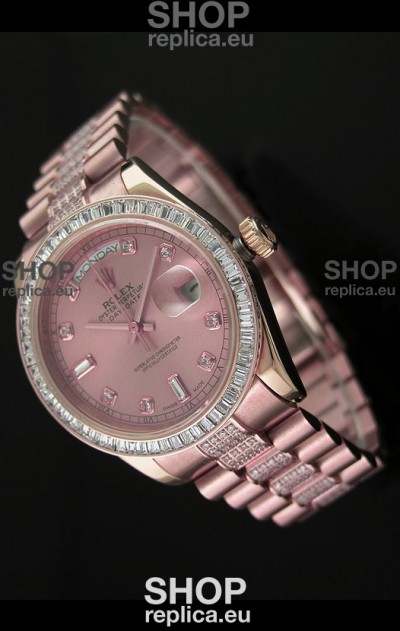 Rolex Oyster Perpetual Day Date Swiss Rose Gold Automatic Watch in Rose Gold Dial